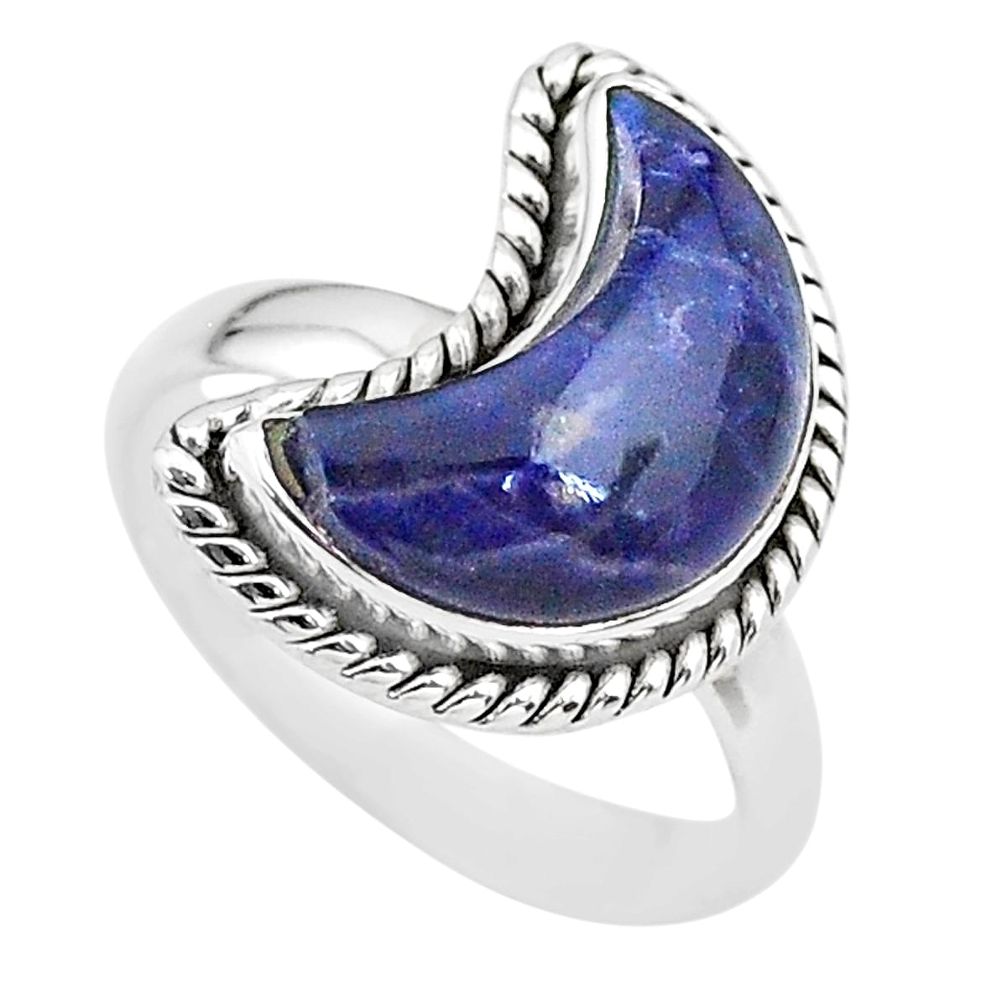925 sterling silver 5.53cts moon natural blue sodalite ring size 8 t22137