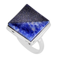 925 sterling silver 14.21cts solitaire natural blue sodalite ring size 8 y63069
