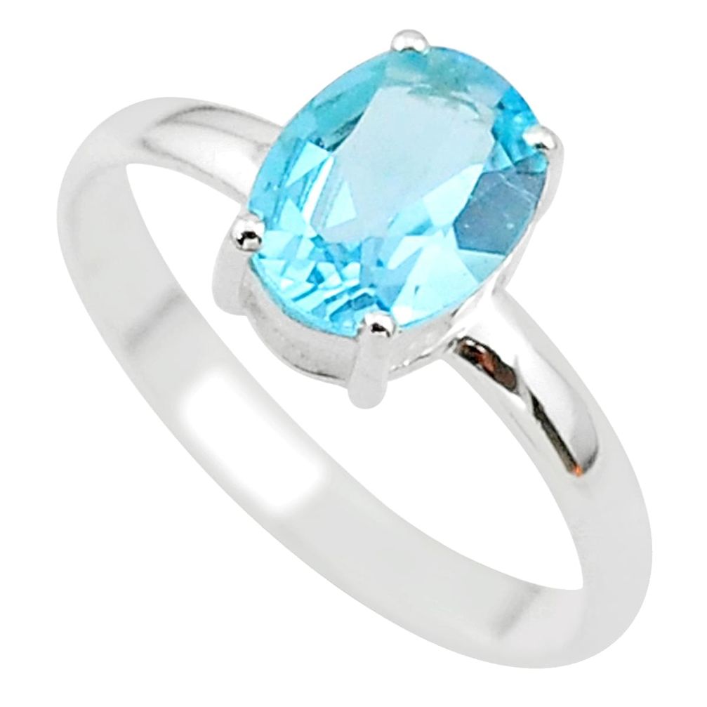 925 sterling silver 2.72cts solitaire natural blue topaz oval ring size 7 t33887