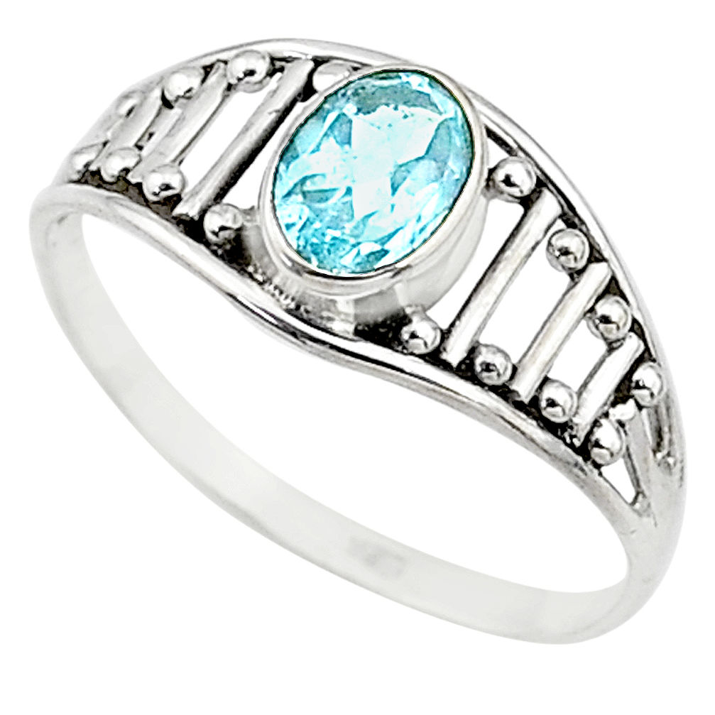 Silver 1.56cts natural blue topaz oval graduation handmade ring size 7 t9443