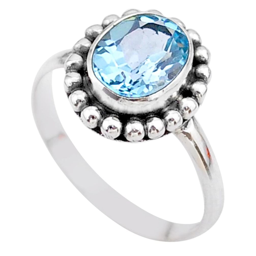 925 sterling silver 3.26cts solitaire natural blue topaz oval ring size 8 t27359