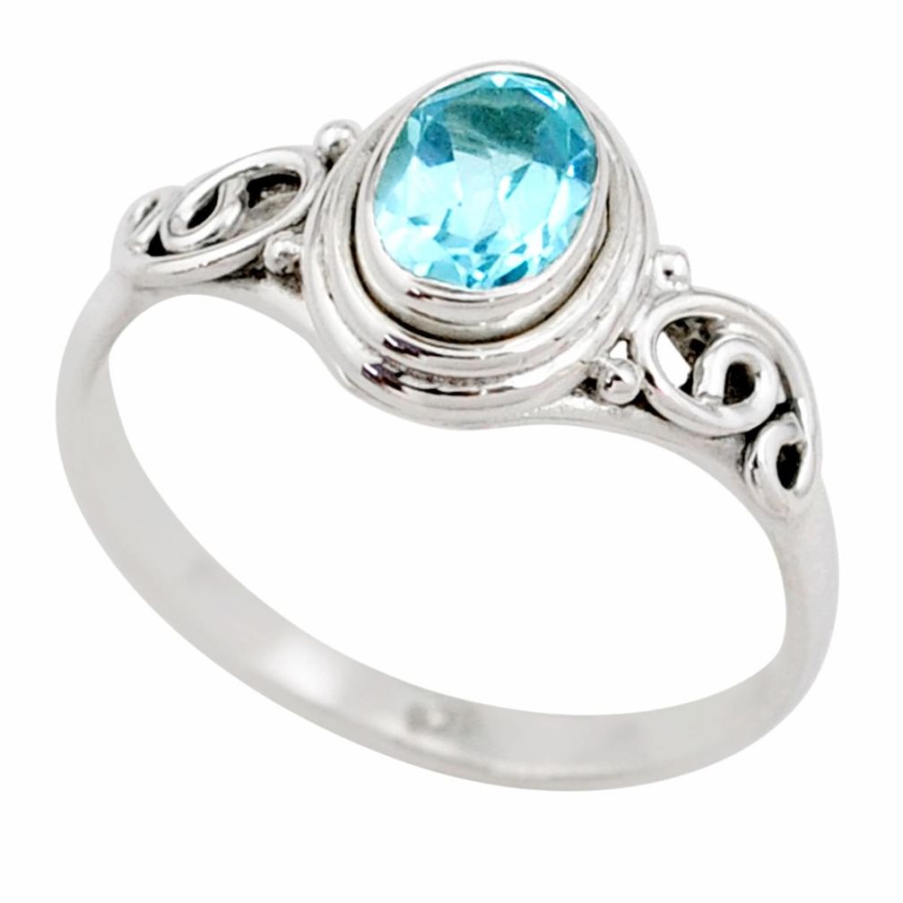925 sterling silver 1.55cts solitaire natural blue topaz oval ring size 8 t79644