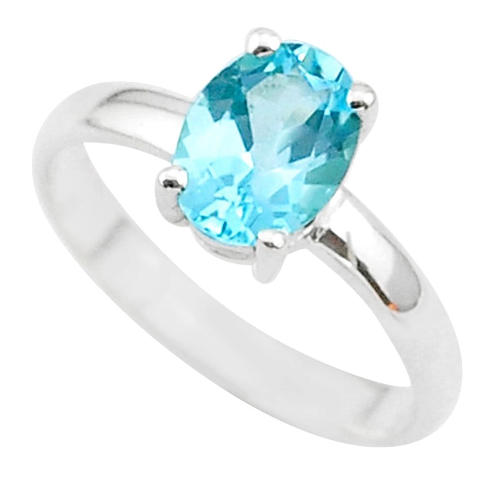 925 sterling silver 2.04cts solitaire natural blue topaz oval ring size 9 t33720