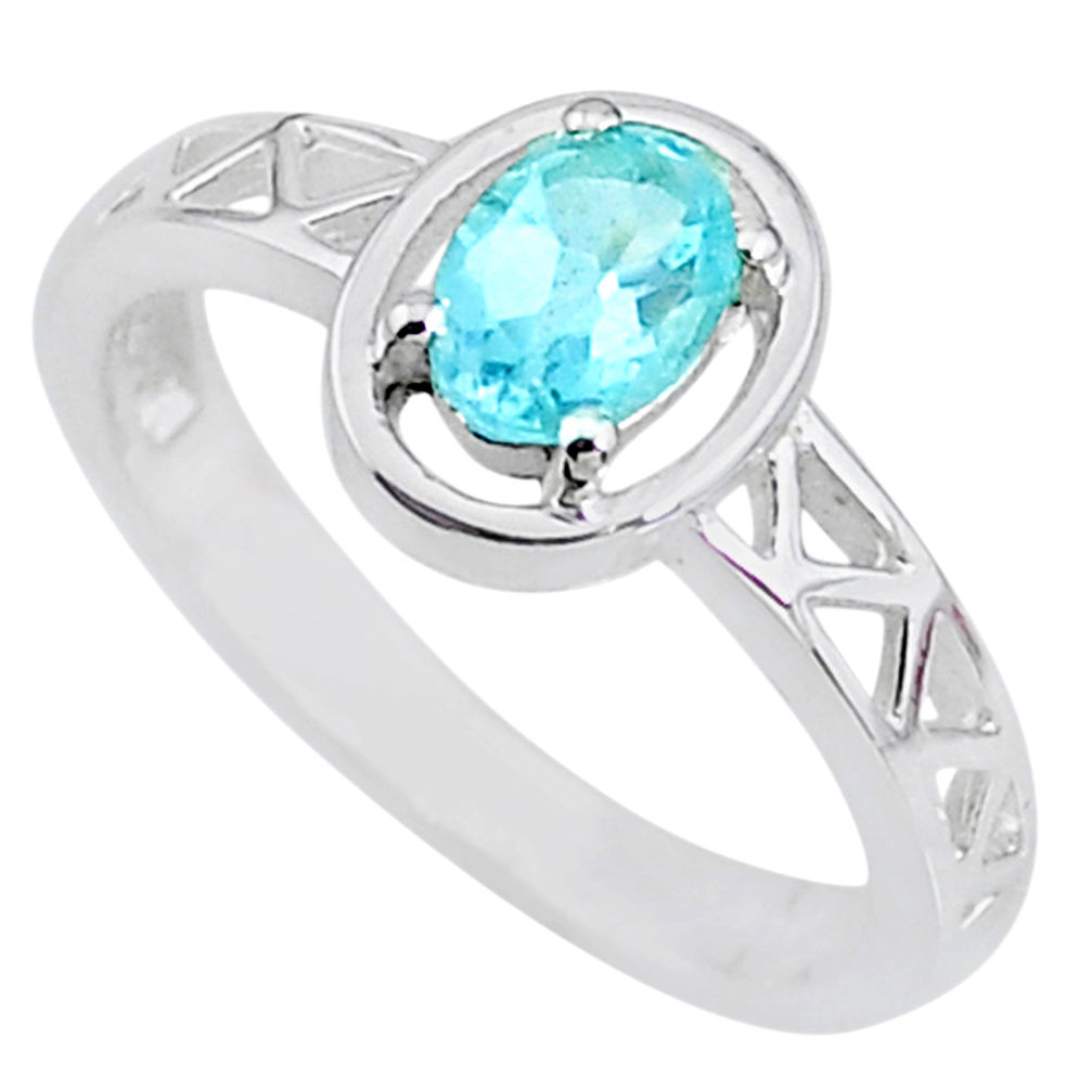 925 sterling silver 1.54cts solitaire natural blue topaz oval ring size 9 t8883