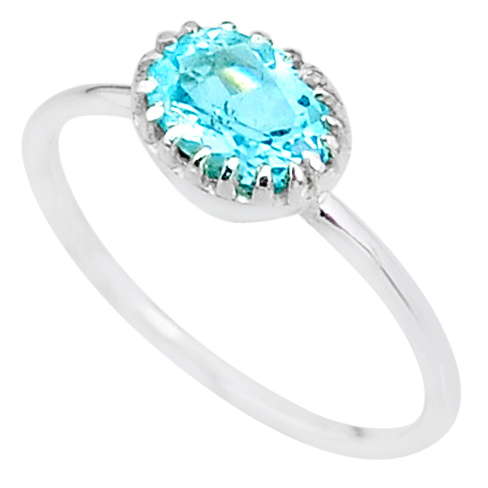 925 sterling silver 2.23cts solitaire natural blue topaz oval ring size 9 t8903