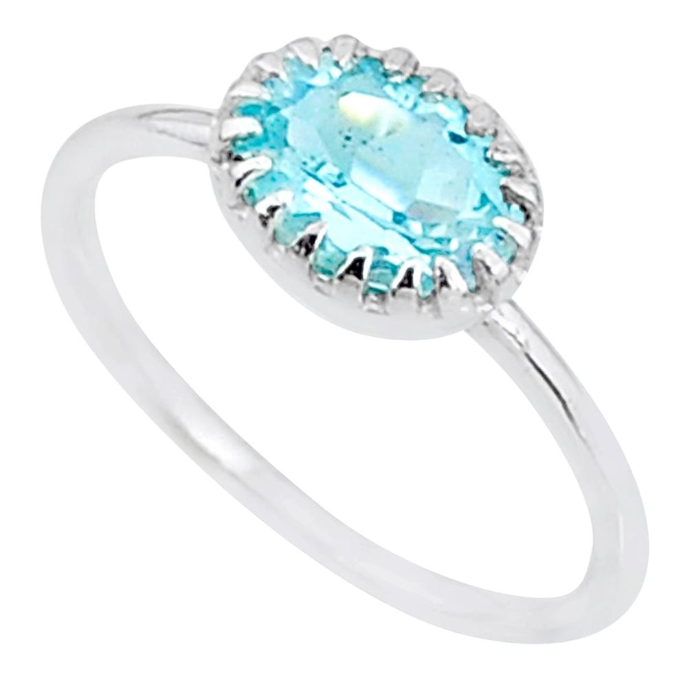 925 sterling silver 2.40cts solitaire natural blue topaz oval ring size 9 t8951