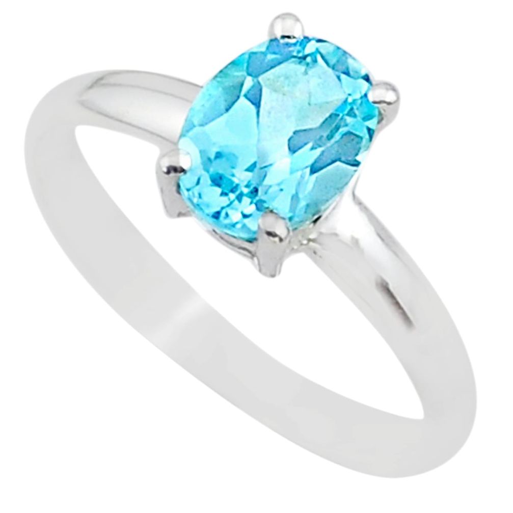 925 sterling silver 2.50cts solitaire natural blue topaz ring size 8 t33745