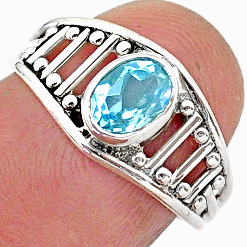 925 sterling silver 1.45cts solitaire natural blue topaz ring size 5.5 t40012