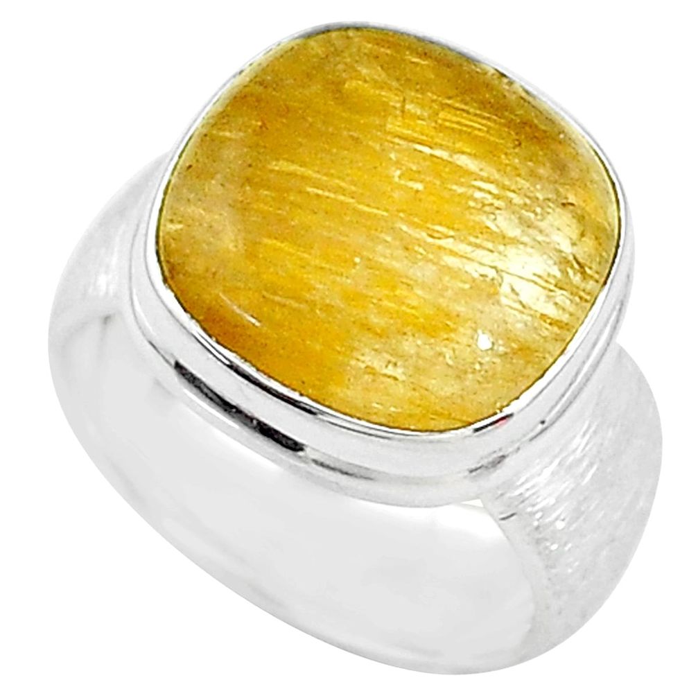 925 sterling silver 13.26cts solitaire natural golden rutile ring size 6 t10289