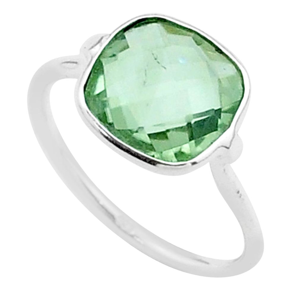 925 sterling silver 4.93cts solitaire natural green amethyst ring size 8 t50713