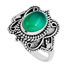 925 sterling silver 3.02cts solitaire natural green chalcedony ring size 8 y6706