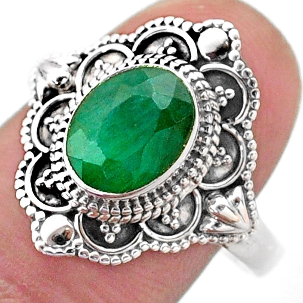 925 sterling silver 3.37cts solitaire natural green emerald ring size 10 t46650