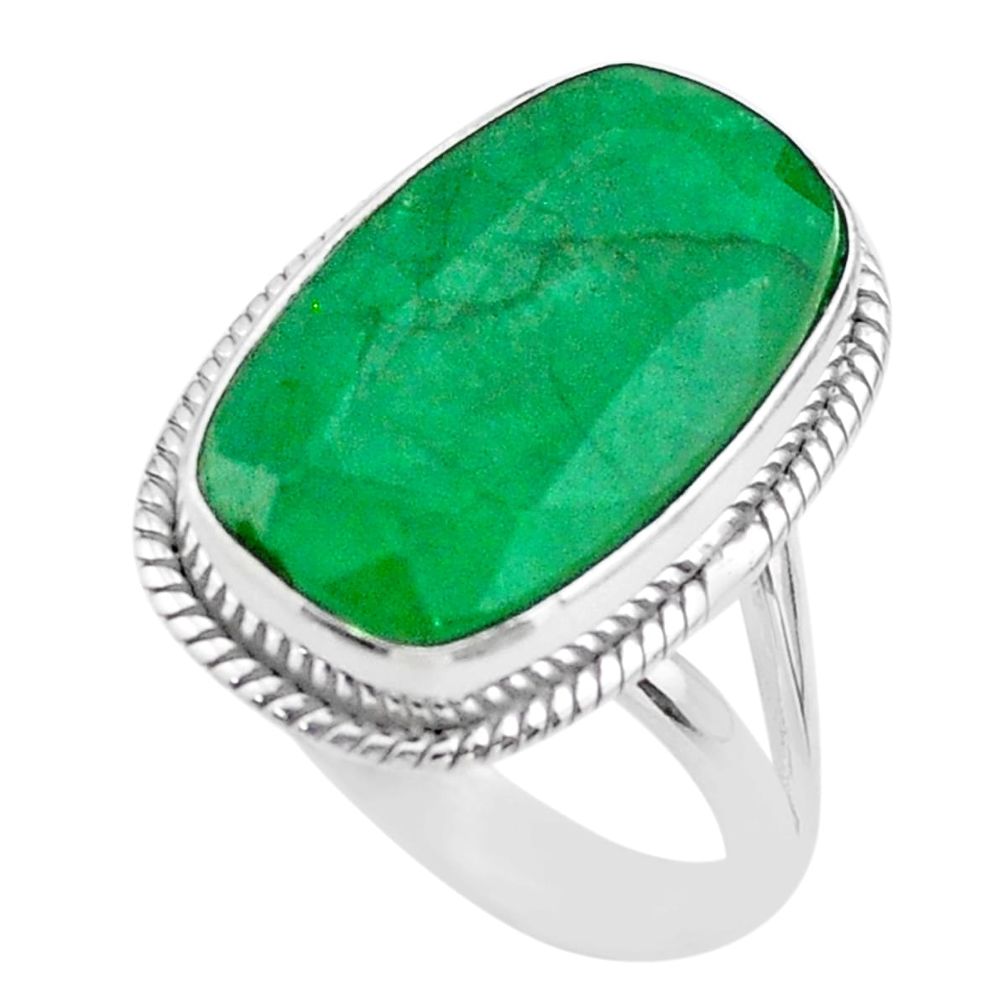 925 sterling silver 14.61cts solitaire natural green emerald ring size 10 t47243