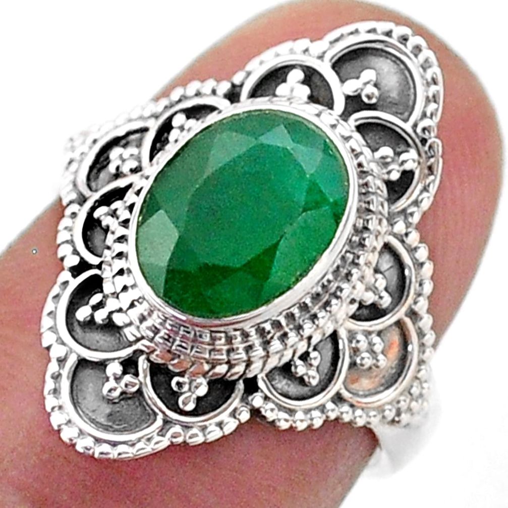 925 sterling silver 3.22cts solitaire natural green emerald ring size 6 t46588