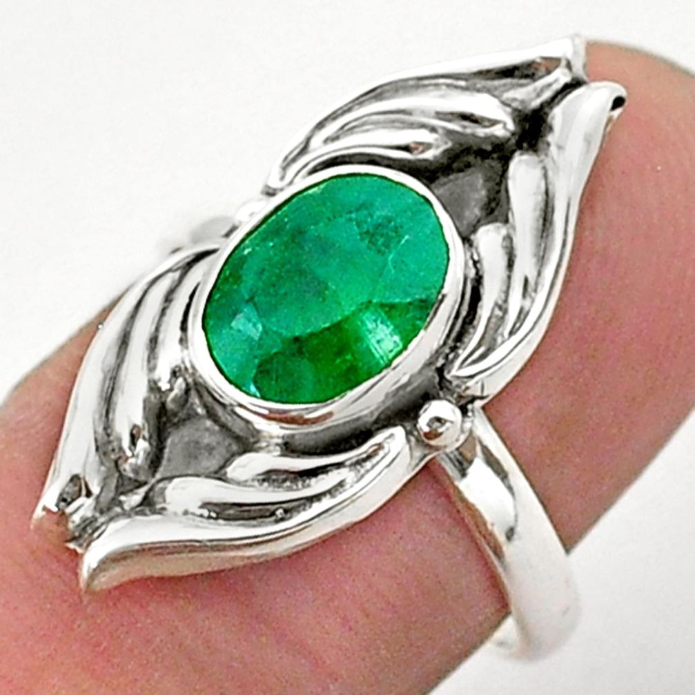 925 sterling silver 2.90cts solitaire natural green emerald ring size 7 t40671