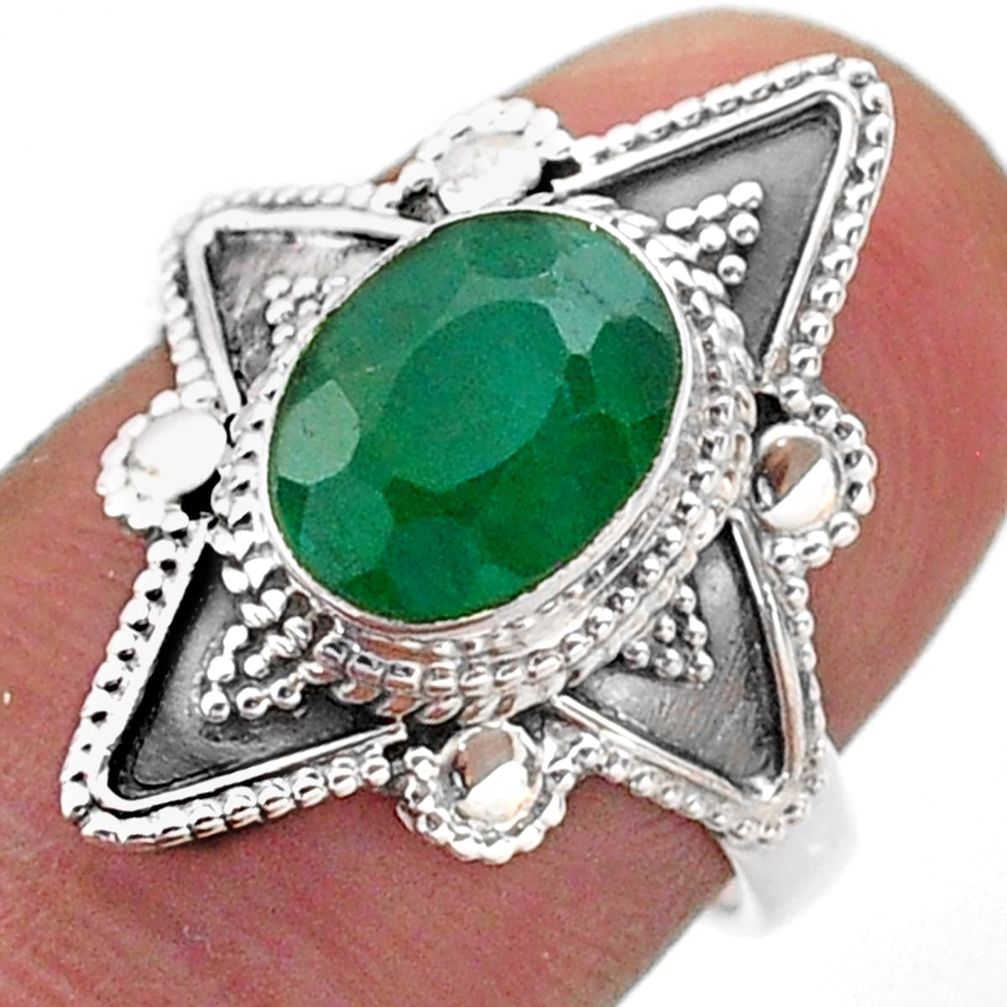 925 sterling silver 3.05cts solitaire natural green emerald ring size 7 t46633