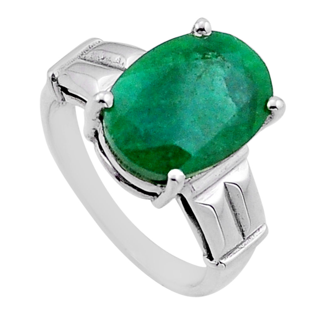 925 sterling silver 6.02cts solitaire natural green emerald ring size 8 n50994
