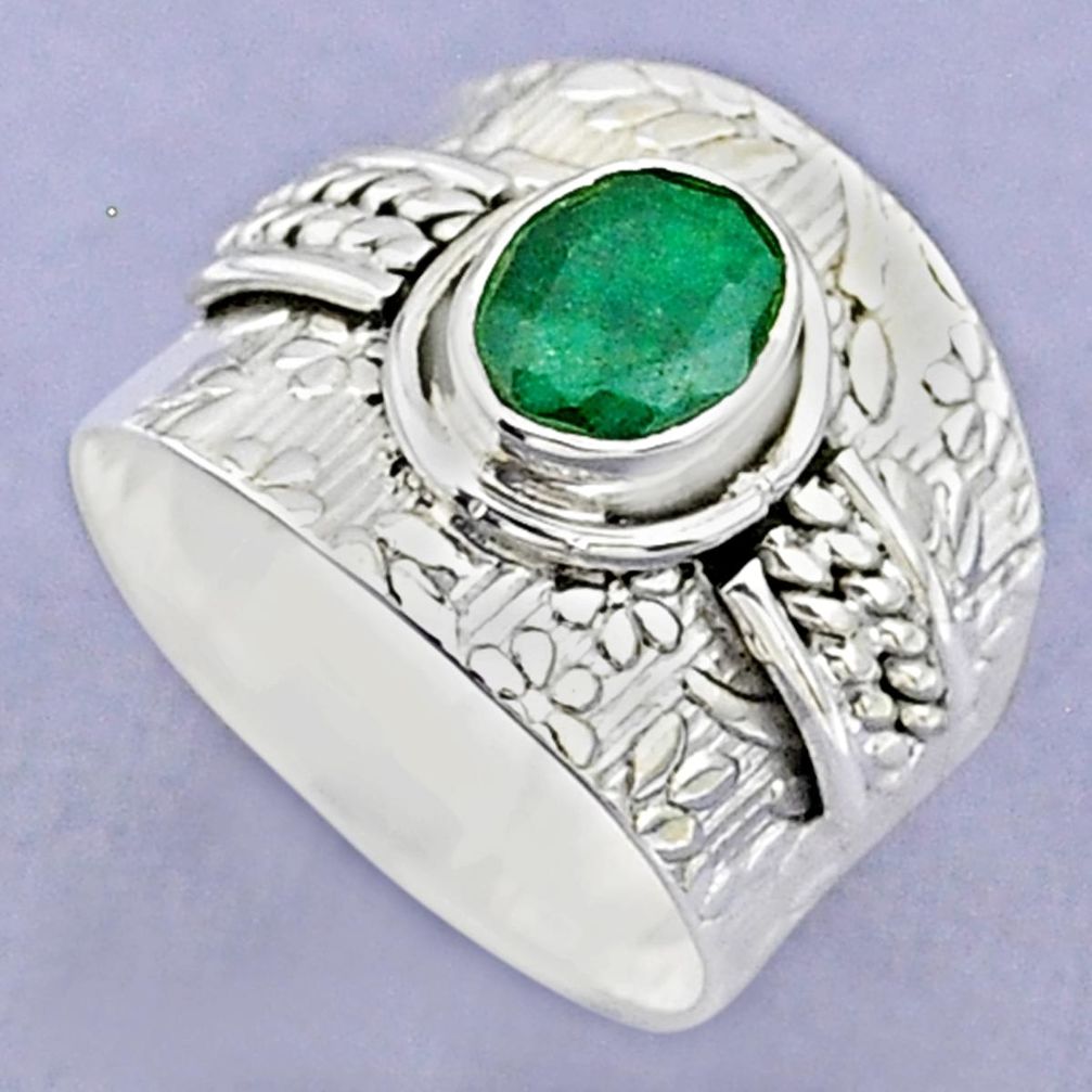 925 sterling silver 1.95cts solitaire natural green emerald ring size 8 t37190