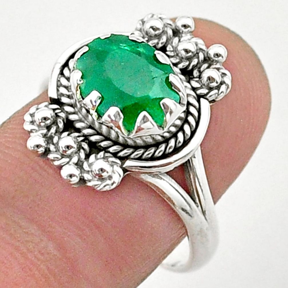 925 sterling silver 2.84cts solitaire natural green emerald ring size 8 t40647