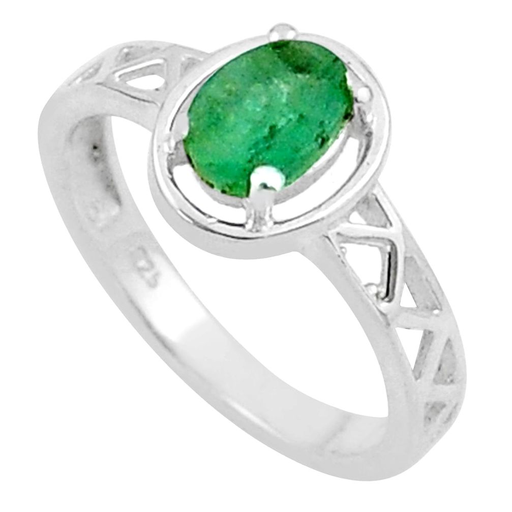 925 sterling silver 1.61cts solitaire natural green emerald ring size 8 u20134