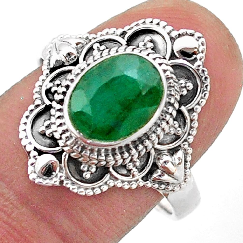 925 sterling silver 3.22cts solitaire natural green emerald ring size 9 t46671