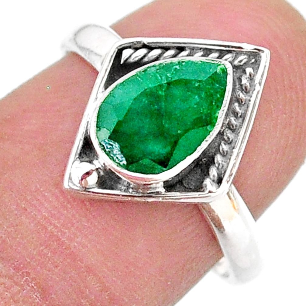 925 sterling silver 2.29cts solitaire natural green emerald ring size 7.5 t28397