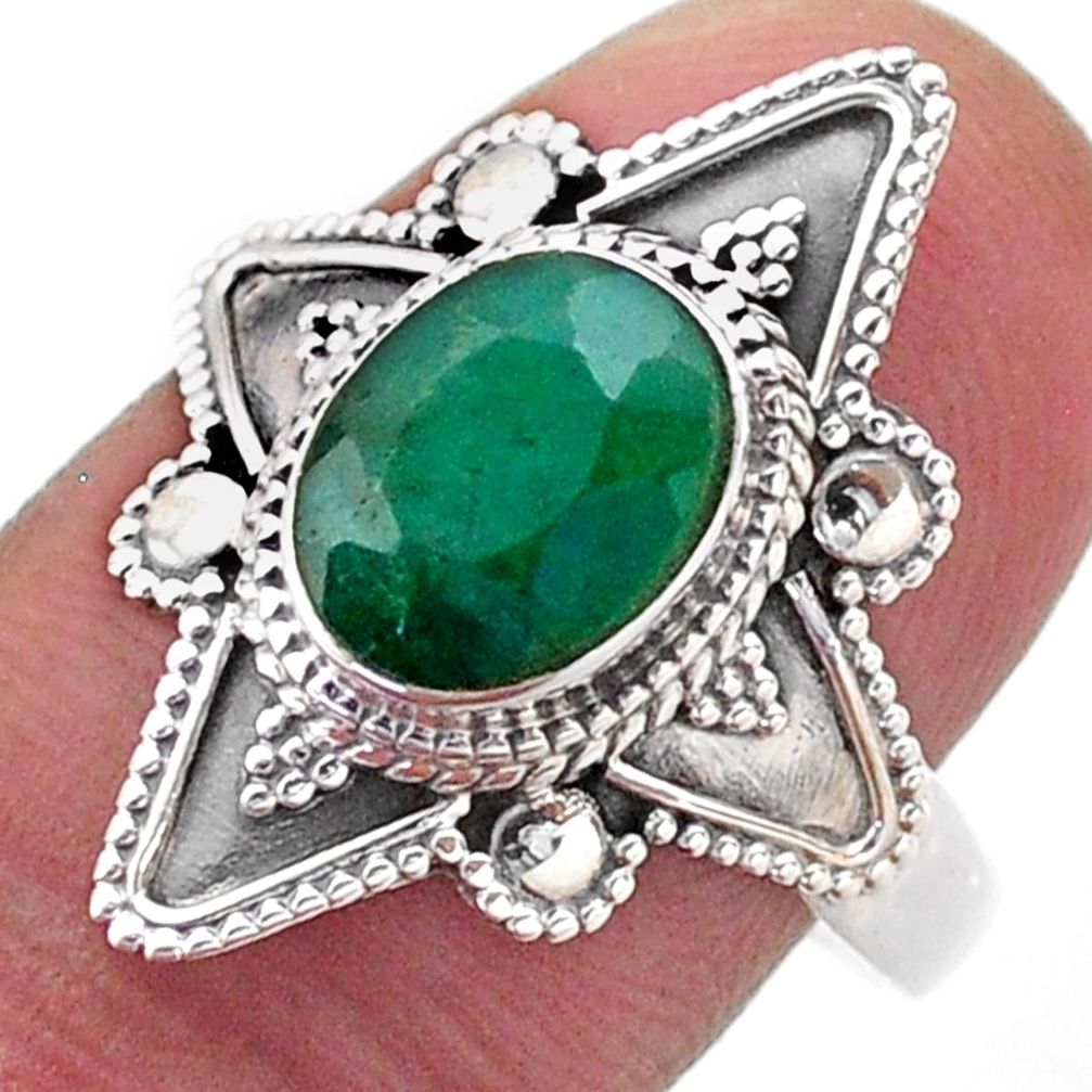 925 sterling silver 3.11cts solitaire natural green emerald ring size 8.5 t46609