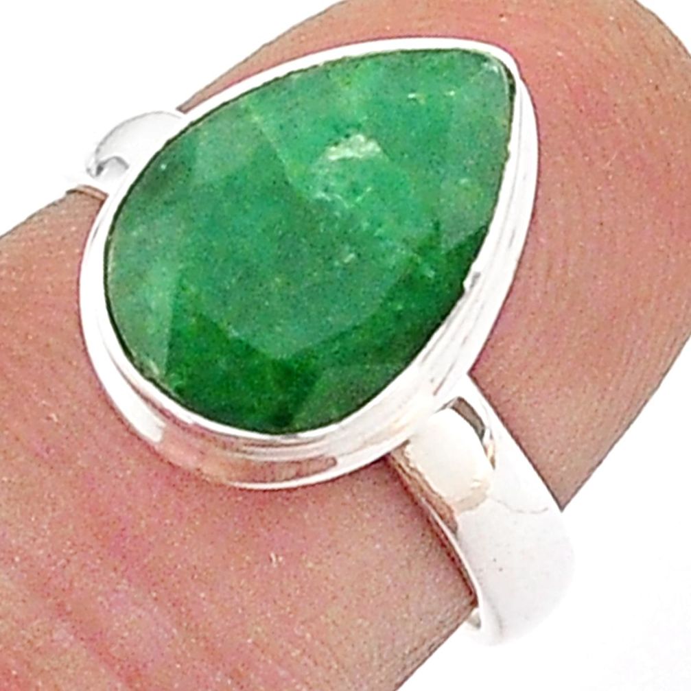 925 sterling silver 4.86cts solitaire natural green emerald ring size 6.5 t65812