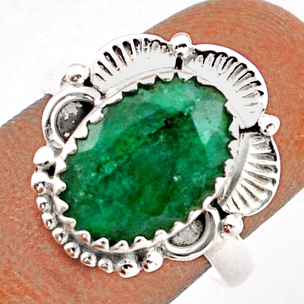 925 sterling silver 5.16cts solitaire natural green emerald ring size 7.5 t86650