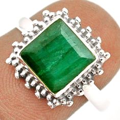 925 sterling silver 3.29cts solitaire natural green emerald ring size 7.5 t87835