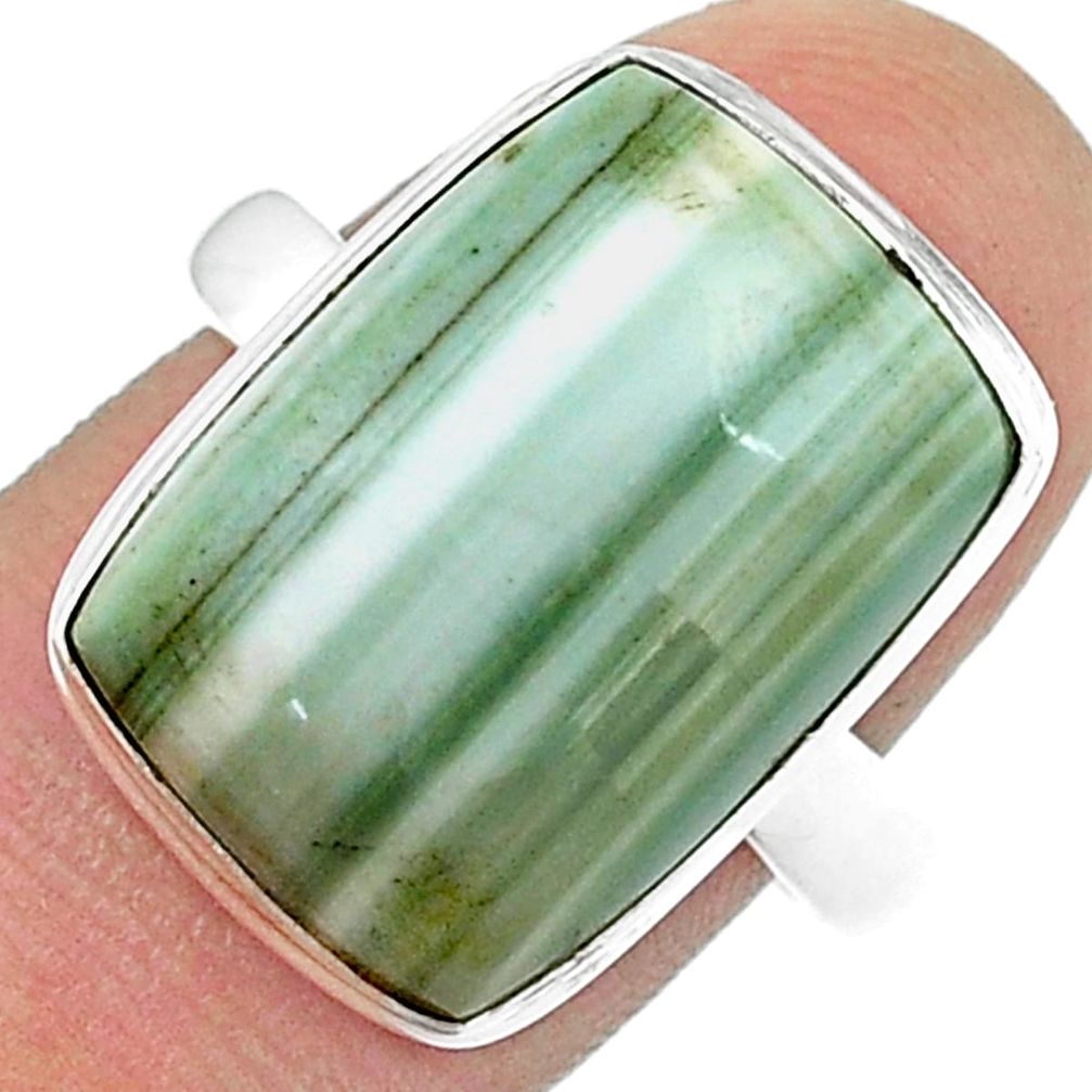 925 sterling silver 13.47cts solitaire natural green opal ring size 9 u47680