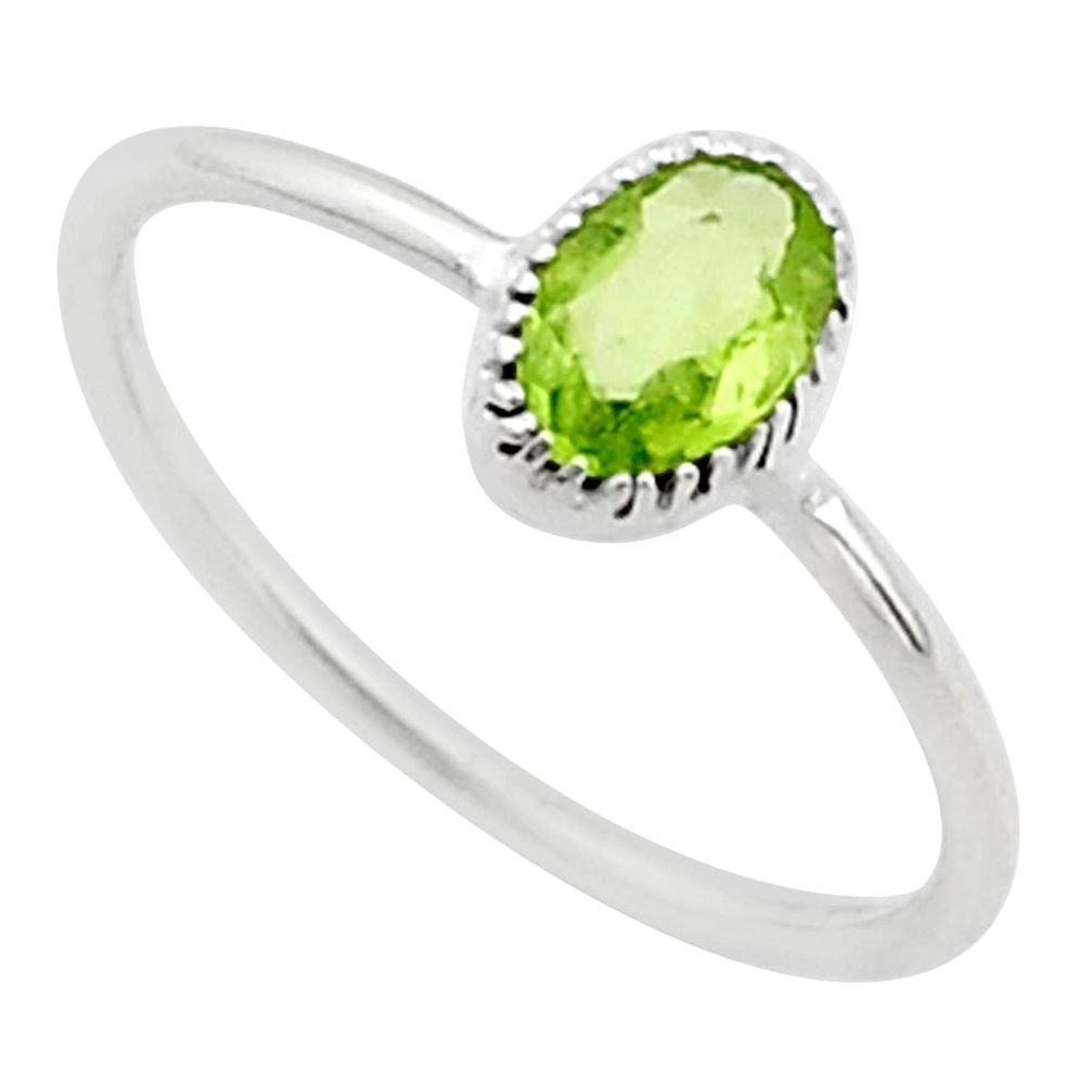 925 sterling silver 0.88cts solitaire natural green peridot ring size 6.5 t40991