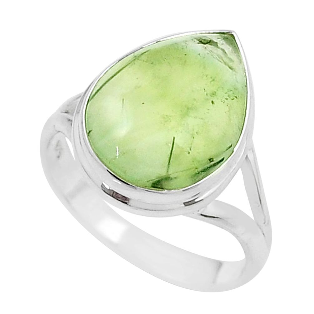 925 sterling silver 9.97cts solitaire natural green prehnite ring size 8 u45309