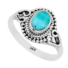 925 sterling silver 1.51cts solitaire natural larimar oval ring size 7 y64208