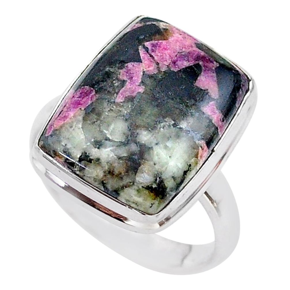 925 sterling silver 12.34cts solitaire natural pink eudialyte ring size 9 t28006