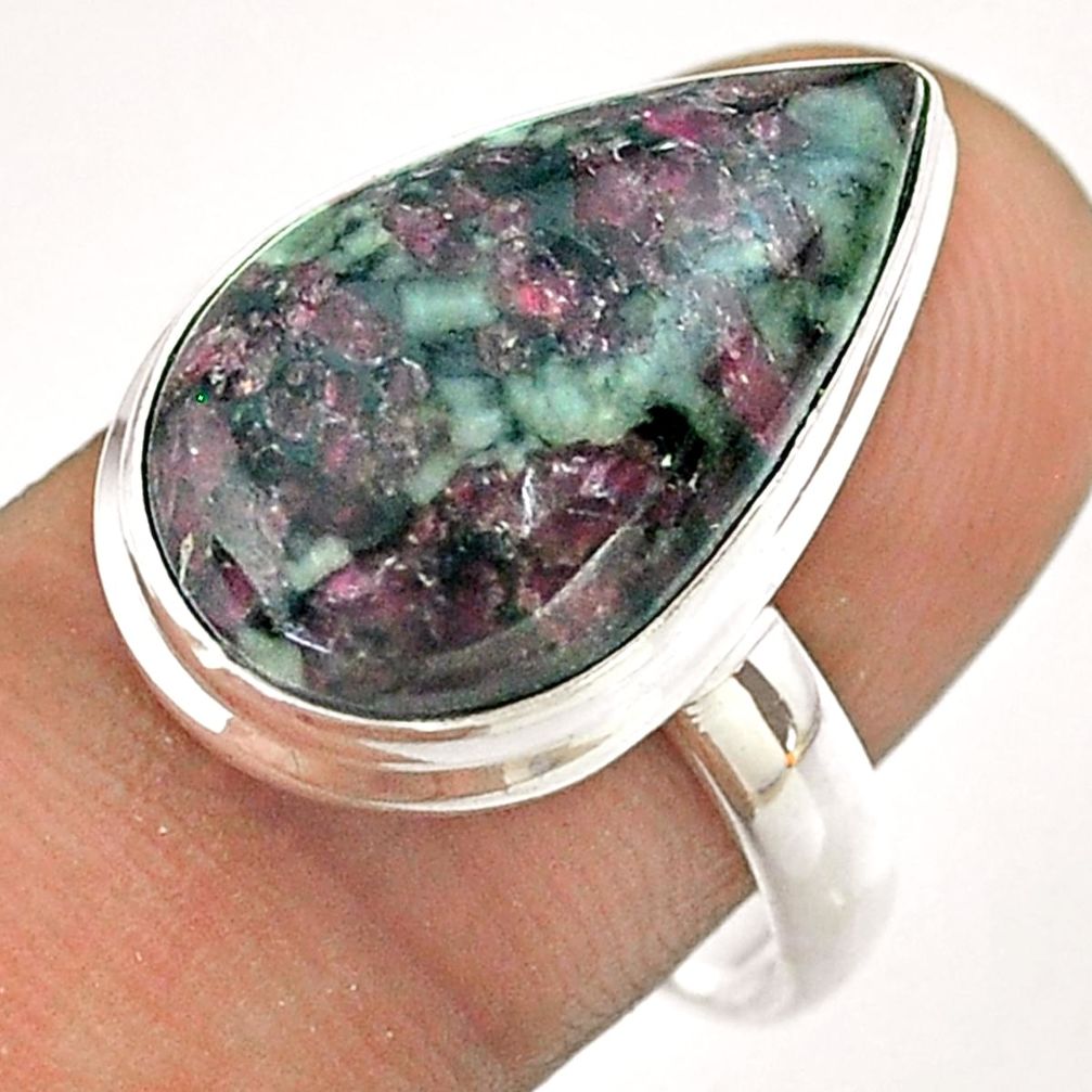 925 sterling silver 12.89cts solitaire natural pink eudialyte ring size 9 t54471