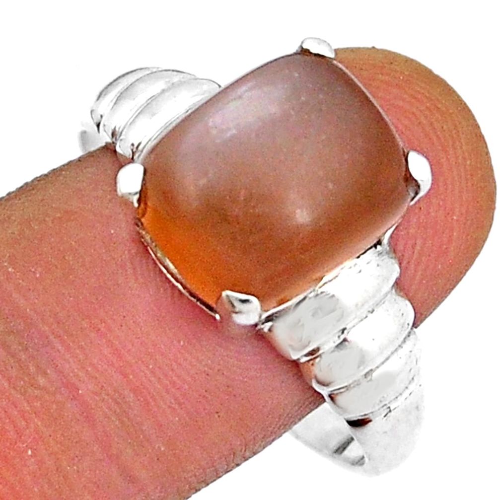 925 sterling silver 4.93cts solitaire natural pink moonstone ring size 12 y7588