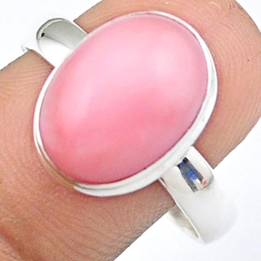 925 sterling silver 6.33cts solitaire natural pink opal oval ring size 10 u12069
