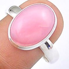925 sterling silver 5.84cts solitaire natural pink opal oval ring size 10 u12080