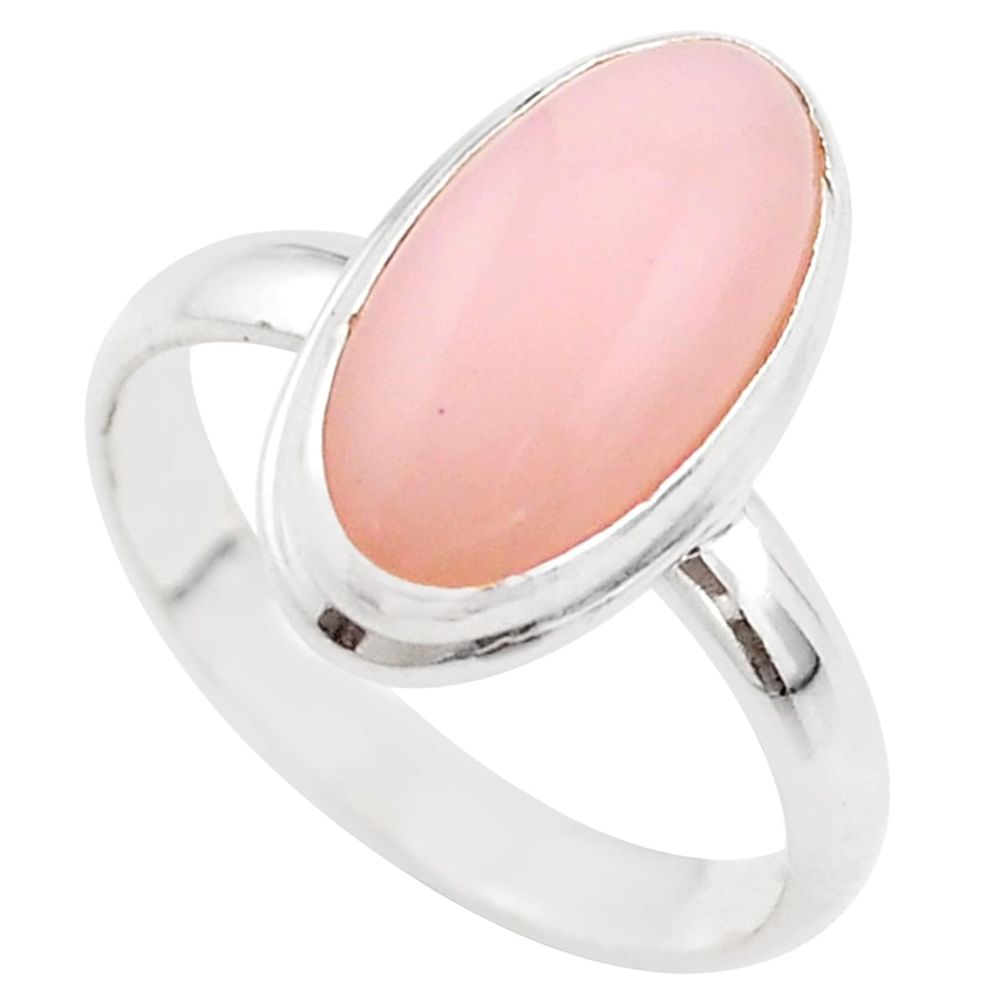 925 sterling silver 7.91cts solitaire natural pink opal oval ring size 11 t61606