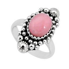 925 sterling silver 4.22cts solitaire natural pink opal oval ring size 7 y65614