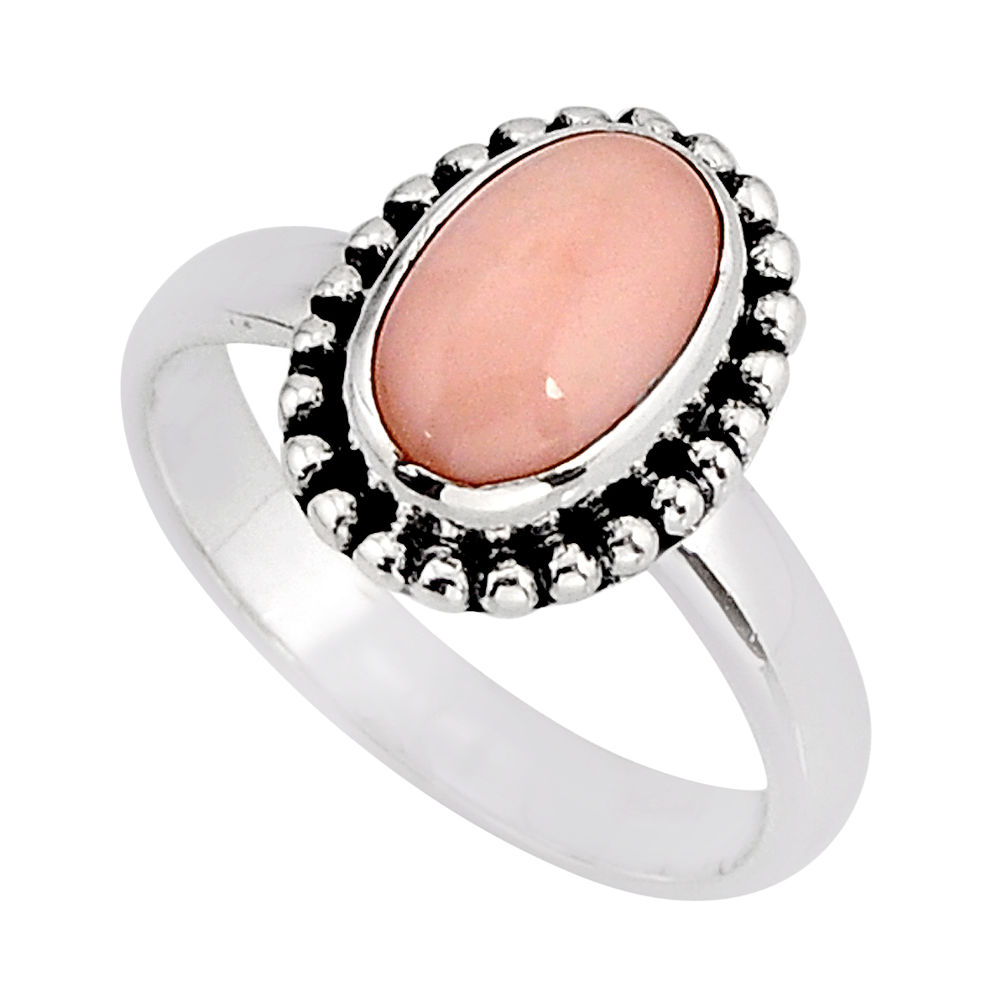 925 sterling silver 2.33cts solitaire natural pink opal oval ring size 8 y75391
