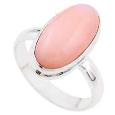 925 sterling silver 7.90cts solitaire natural pink opal oval ring size 9 t61611