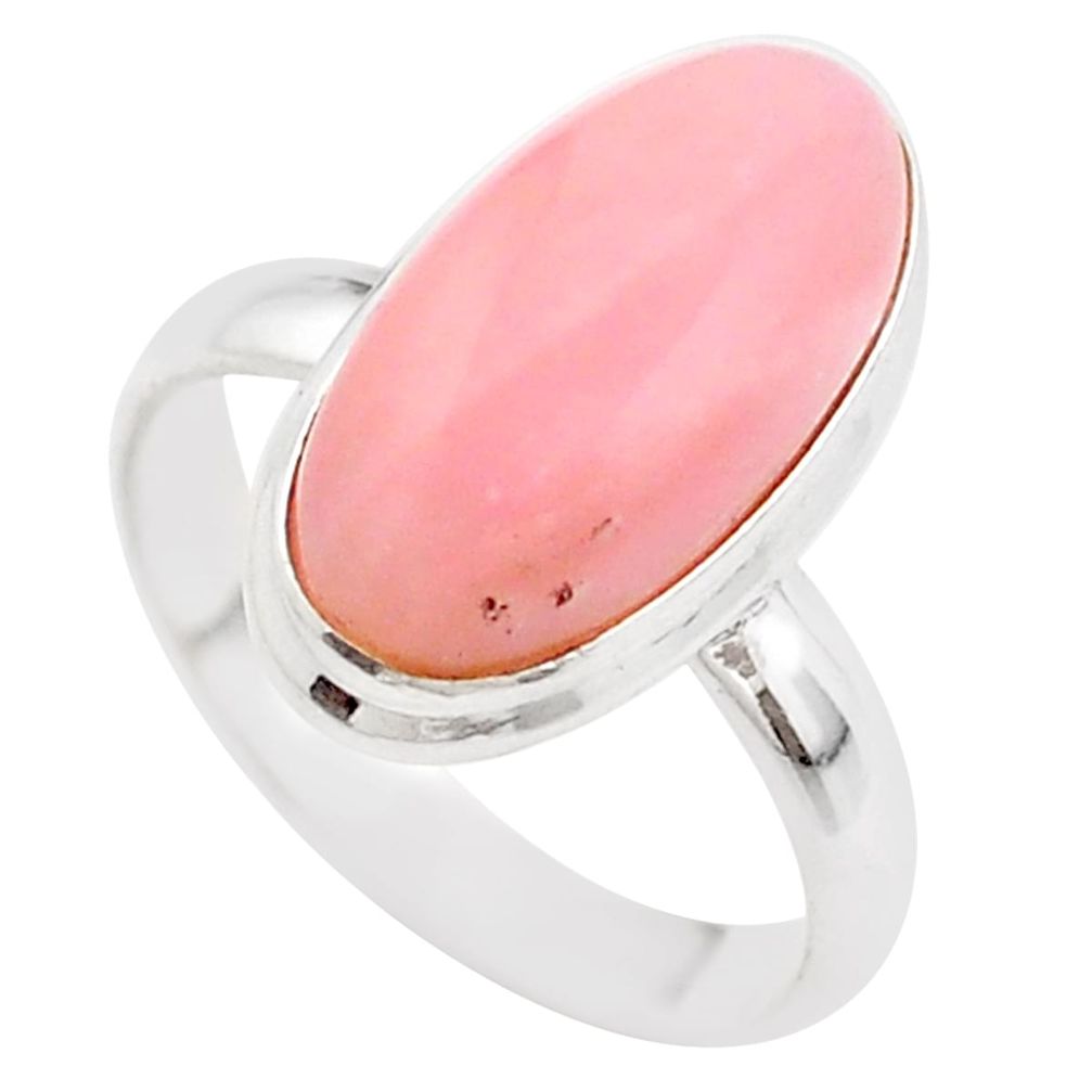 925 sterling silver 7.60cts solitaire natural pink opal oval ring size 9 t61614