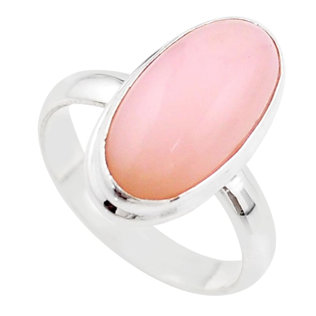 925 sterling silver 7.41cts solitaire natural pink opal oval ring size 9 t61617