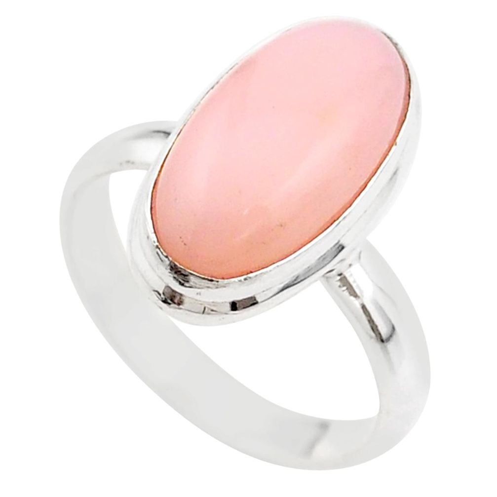 925 sterling silver 7.66cts solitaire natural pink opal oval ring size 9 t61619