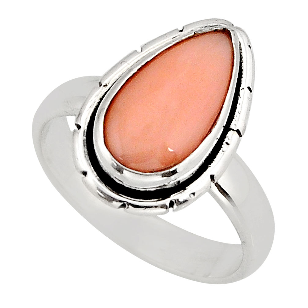 925 sterling silver 3.14cts solitaire natural pink opal pear ring size 7 y75790