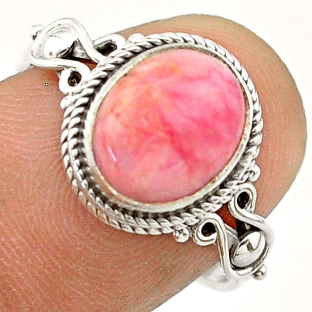 925 sterling silver 4.10cts solitaire natural pink opal ring size 7.5 t57479