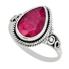 925 sterling silver 4.15cts solitaire natural pink ruby ring size 7.5 y77006