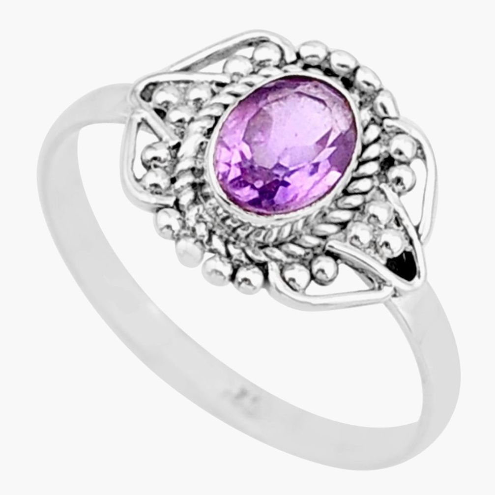 925 sterling silver 1.57cts solitaire natural purple amethyst ring size 6 r87354